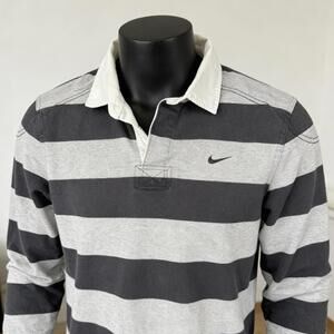 Nike Gray and Black Striped Polo Shirt - LARGE